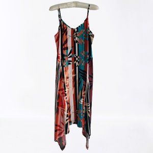 Eci Strappy Sleeveless Trapeze Sundress in Warm Tropical Colors - Women's Size M
